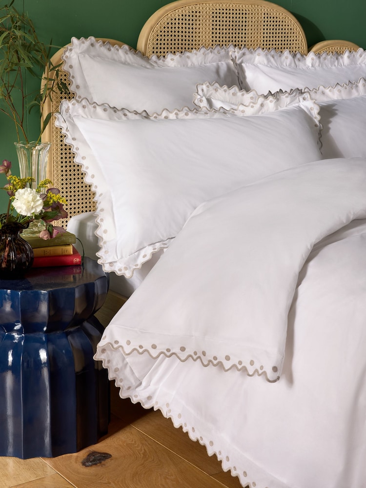 Nina Campbell Natural Jester Scallop Spot 200 Thread Count Duvet Cover and Pillowcase Set - Image 1 of 5 Nina Campbell Natural Jester Scallop Spot 200 Thread Count Duvet Cover and Pillowcase Set - Image 1 of 5