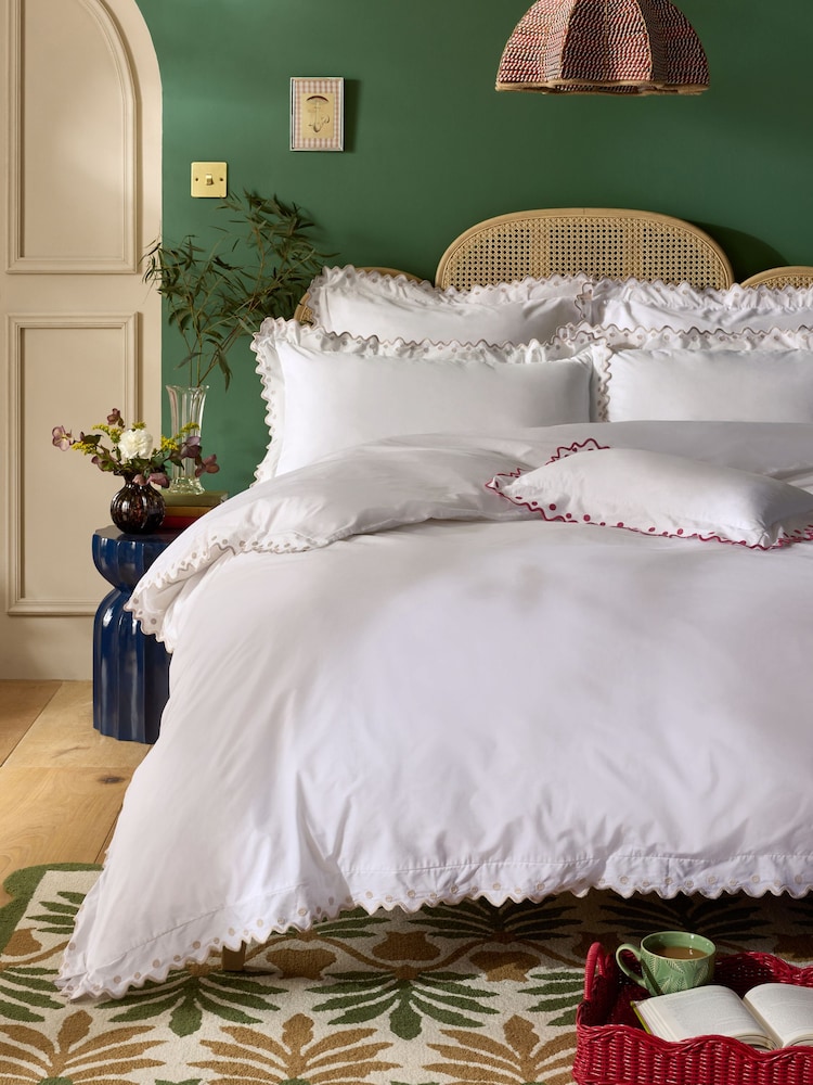 Nina Campbell Natural Jester Scallop Spot 200 Thread Count Duvet Cover and Pillowcase Set - Image 2 of 5 Nina Campbell Natural Jester Scallop Spot 200 Thread Count Duvet Cover and Pillowcase Set - Image 2 of 5