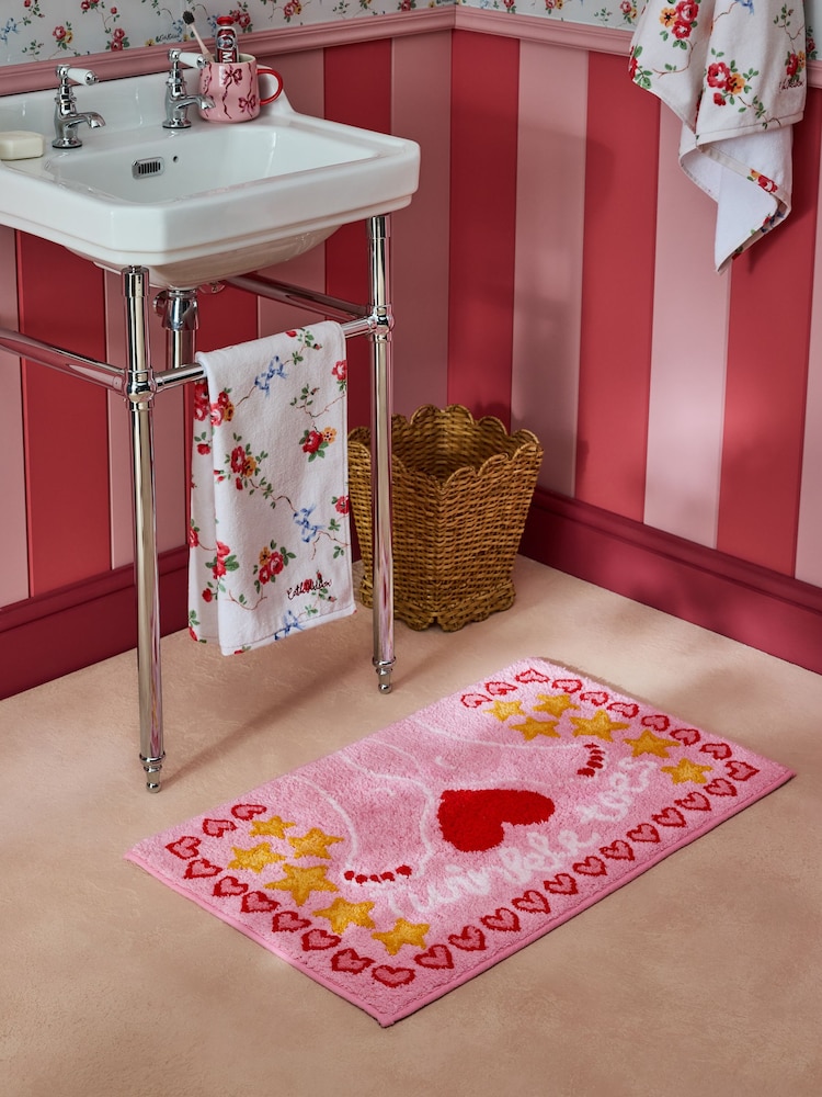 Cath Kidston Pink Twinkle Toes Slogan 100% Cotton Bath Mat - Image 1 of 3