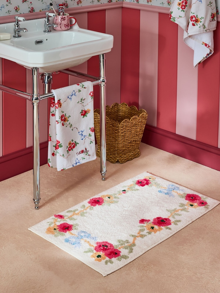 Cath Kidston Floral Rose and Bows 100% Cotton Bath Mat - Image 1 of 3