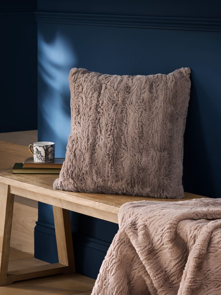 Clarke and Clarke Mink Brown Texture Faux Fur Cushion - Image 1 of 2