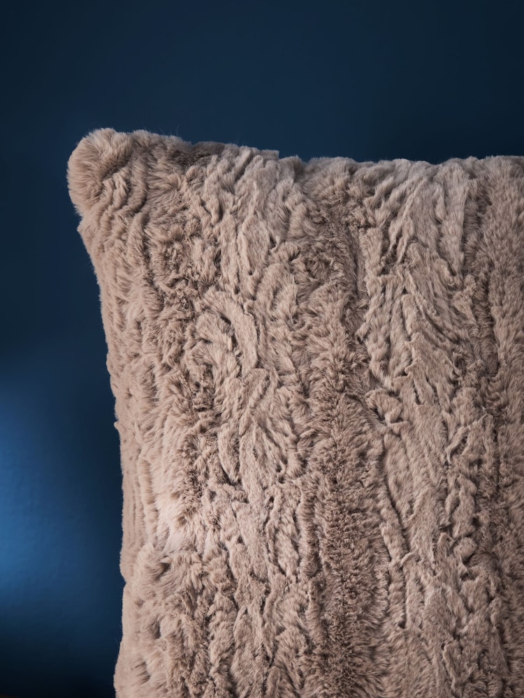 Clarke and Clarke Mink Brown Texture Faux Fur Cushion - Image 2 of 2