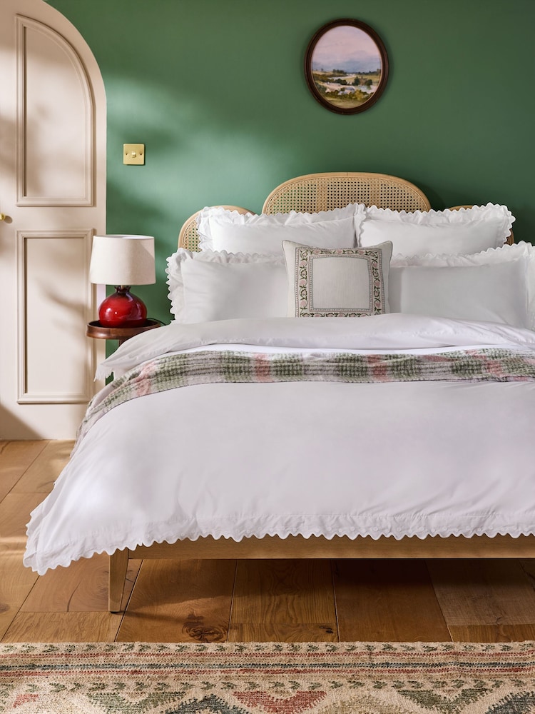Nina Campbell White Jester Scallop Spot 200 Thread Count Duvet Cover and Pillowcase Set - Image 1 of 5 Nina Campbell White Jester Scallop Spot 200 Thread Count Duvet Cover and Pillowcase Set - Image 1 of 5