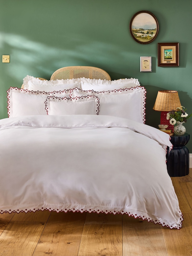 Nina Campbell Red Jester Scallop Spot 200 Thread Count Duvet Cover and Pillowcase Set - Image 1 of 5 Nina Campbell Red Jester Scallop Spot 200 Thread Count Duvet Cover and Pillowcase Set - Image 1 of 5