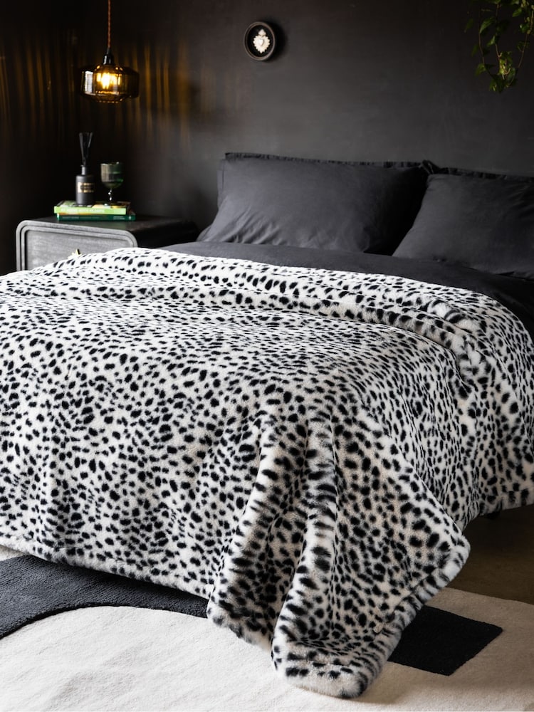 Rockett St George Snow Leopard Print Faux Fur Throw - Image 1 of 3