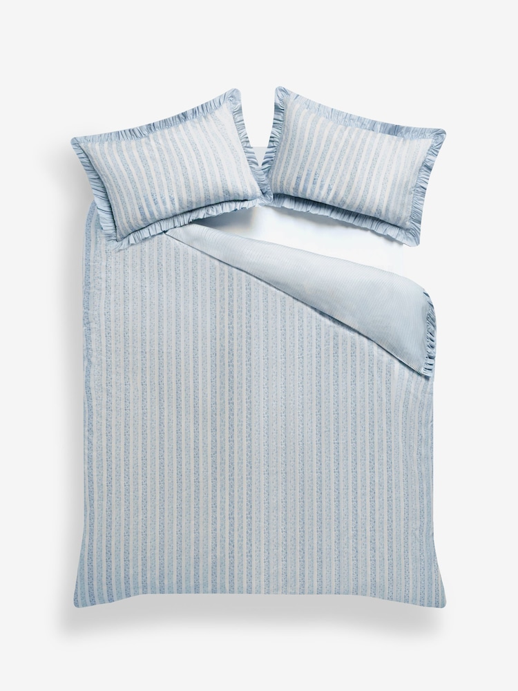 Nina Campbell Blue Melton Stripe Frill 200 Thread Count Duvet Cover and Pillowcase Set - Image 4 of 4 Nina Campbell Blue Melton Stripe Frill 200 Thread Count Duvet Cover and Pillowcase Set - Image 4 of 4