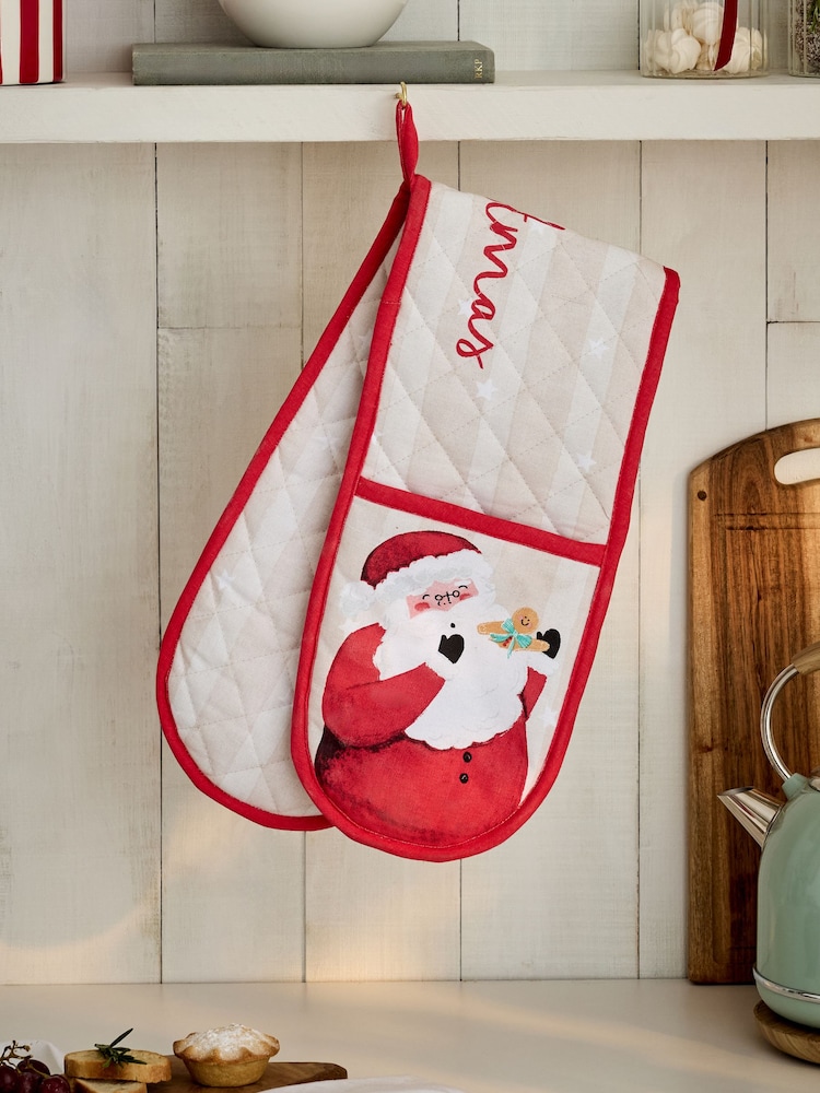 Red Christmas Santa Double Oven Gloves - Image 2 of 4 Red Christmas Santa Double Oven Gloves - Image 2 of 4