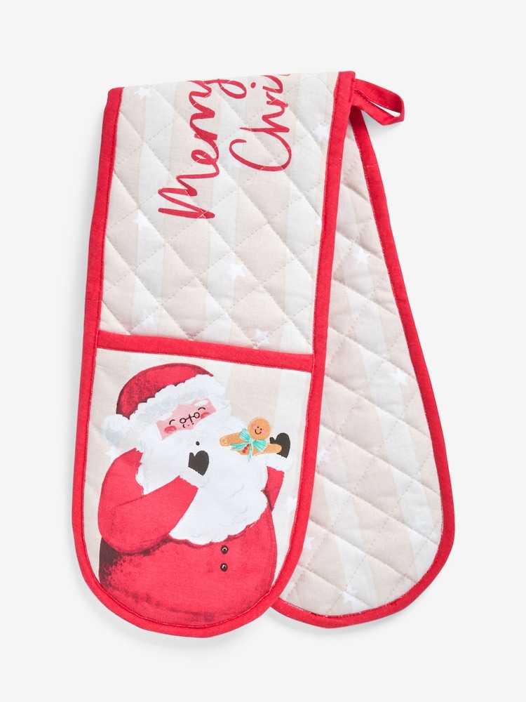 Red Christmas Santa Double Oven Gloves - Image 4 of 4 Red Christmas Santa Double Oven Gloves - Image 4 of 4