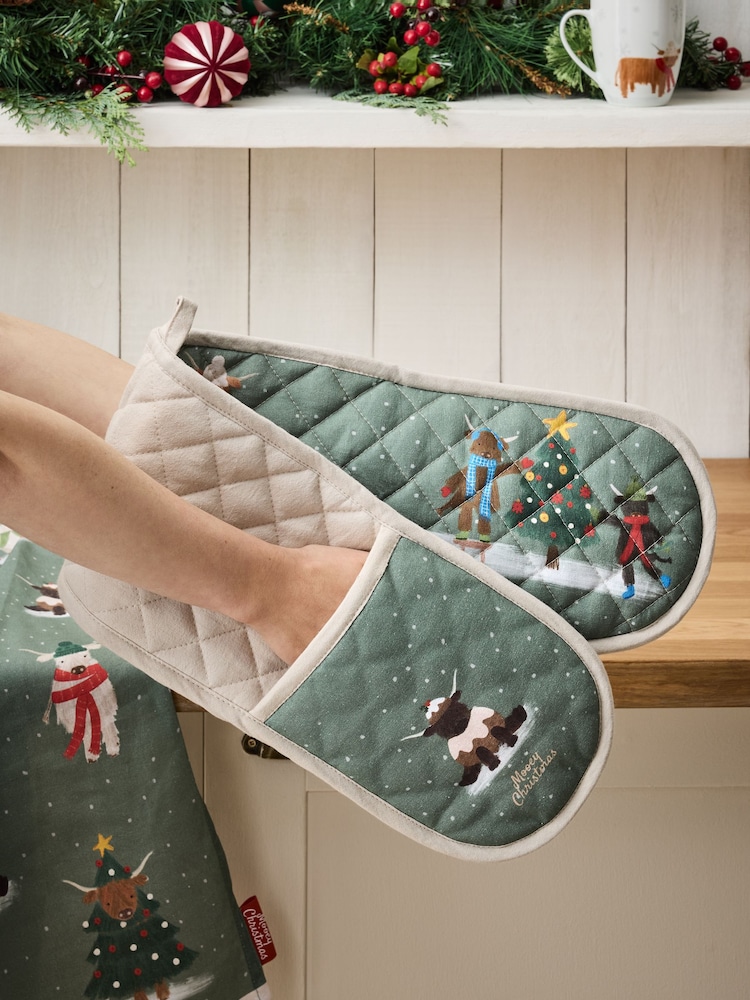 Green Christmas Hamish Double Oven Gloves - Image 1 of 6 Green Christmas Hamish Double Oven Gloves - Image 1 of 6