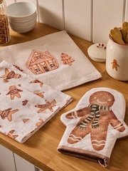 Set of 3 Natural Christmas Gingerbread Oven Mitt and Tea Towel Bundle - Image 2 of 3