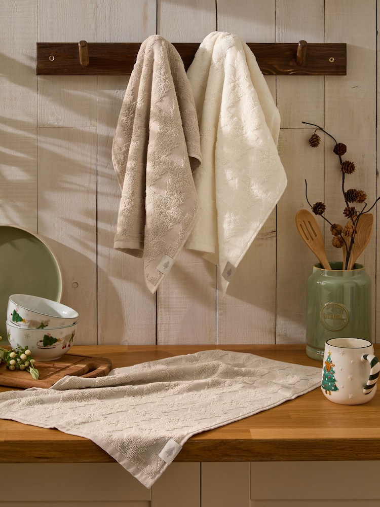 Set of 3 Natural Christmas Trees Christmas Tree Terry Tea Towels - Image 1 of 3