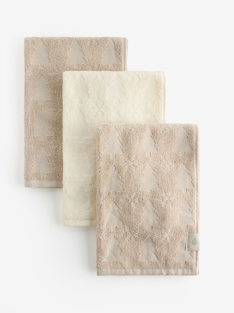 Set of 3 Natural Christmas Trees Christmas Tree Terry Tea Towels - Image 5 of 5