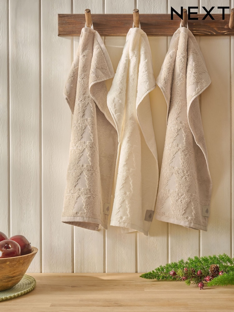 Set of 3 Natural Christmas Trees Christmas Tree Terry Tea Towels - Image 8 of 8