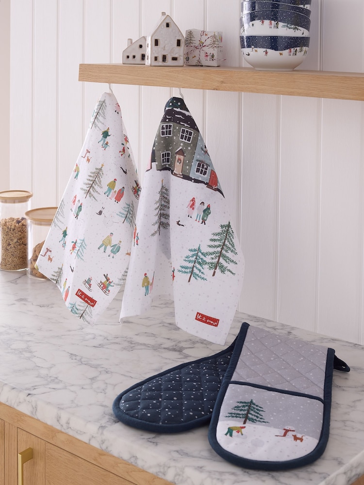 Set of 3 Navy Christmas Scene Tea Towels - Image 1 of 5 Set of 3 Navy Christmas Scene Tea Towels - Image 1 of 5