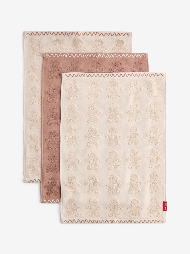Set of 3 Natural Christmas Gingerbread Terry Tea Towels - Image 3 of 3