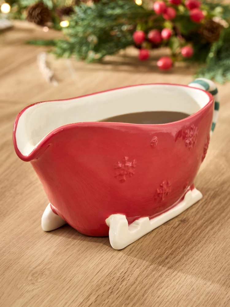 Red Christmas Sleigh Gravy Boat - Image 2 of 5
