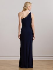 Lauren Ralph Lauren Navy Belina One-Shoulder Jersey Evening Gown Dress - Image 3 of 5