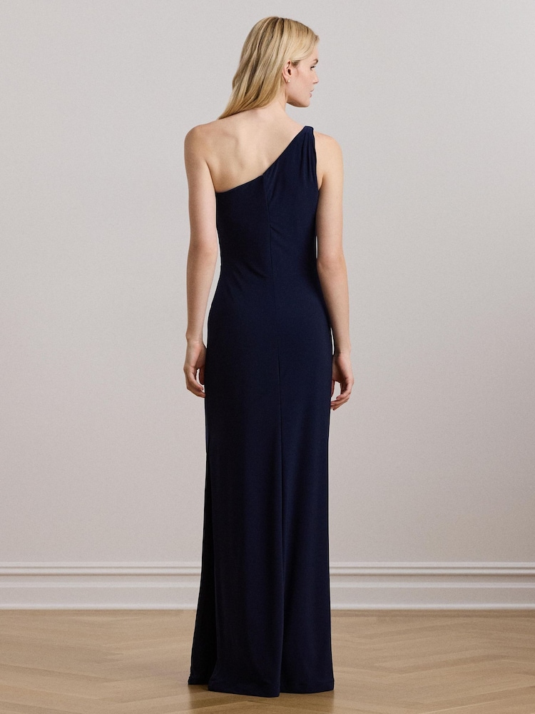 Lauren Ralph Lauren Navy Belina One-Shoulder Jersey Evening Gown Dress - Image 3 of 5