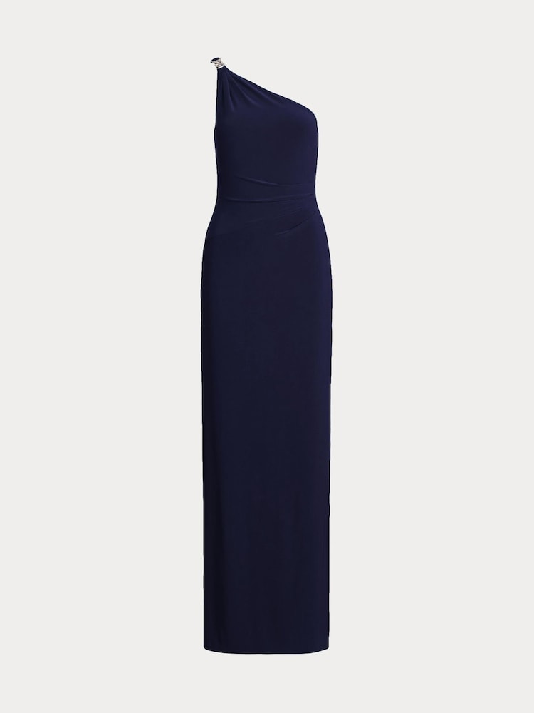 Lauren Ralph Lauren Navy Belina One-Shoulder Jersey Evening Gown Dress - Image 5 of 5