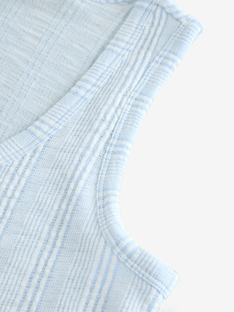 Blau Weiss Gestreift - Ärmelloses, gestreiftes, weiches Top mit Rundhalsausschnitt - Bild 6 von 6