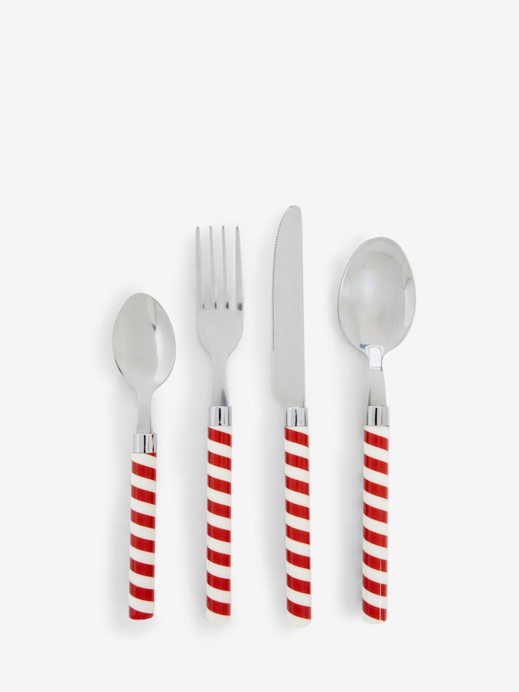 16 Piece Red Candy Cane Stripe Cutlery Set - Image 5 of 5 16 Piece Red Candy Cane Stripe Cutlery Set - Image 5 of 5