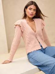 Rosa - Lipsy V-Neck Scalloped Edge Tie Front Knitted Cardigan - Imagen 2 de 4
