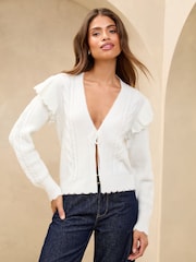 Marfil - Lipsy V-Neck Scalloped Edge Tie Front Knitted Cardigan - Imagen 1 de 4