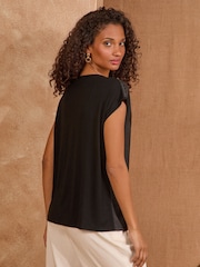 Love & Roses Black PU Trim Satin Jersey Top - Image 4 of 4