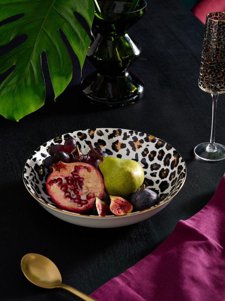 Black Leopard Print Serving Bowl - Image 1 of 4 Black Leopard Print Serving Bowl - Image 1 of 4