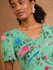 V&A | Love & Roses Green Floral V-Neck 100% Cotton T-Shirt - Image 2 of 4