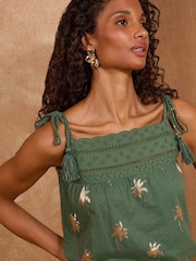 Love & Roses Palm Foil Khaki 100% Cotton Vest - Image 2 of 4