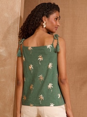 Love & Roses Palm Foil Khaki 100% Cotton Vest - Image 4 of 4