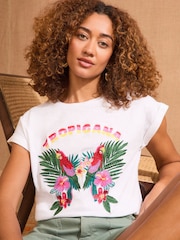 Love & Roses White Tropical Embroidered Crew Neck Jersey T-Shirt - Image 1 of 1