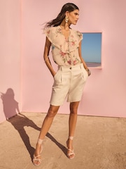 V&A I Love & Roses Ivory Petite Caplet Short Sleeve Floral Printed Blouse - Image 3 of 4