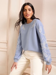 Love & Roses Pale Blue Floral Cornelli Jersey Sweatshirt - Image 1 of 4