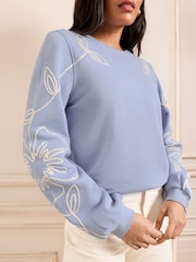 Love & Roses Pale Blue Floral Cornelli Jersey Sweatshirt - Image 2 of 4