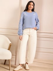 Love & Roses Pale Blue Floral Cornelli Jersey Sweatshirt - Image 3 of 4