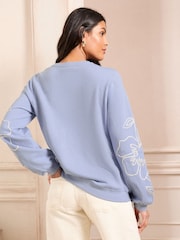Love & Roses Pale Blue Floral Cornelli Jersey Sweatshirt - Image 4 of 4