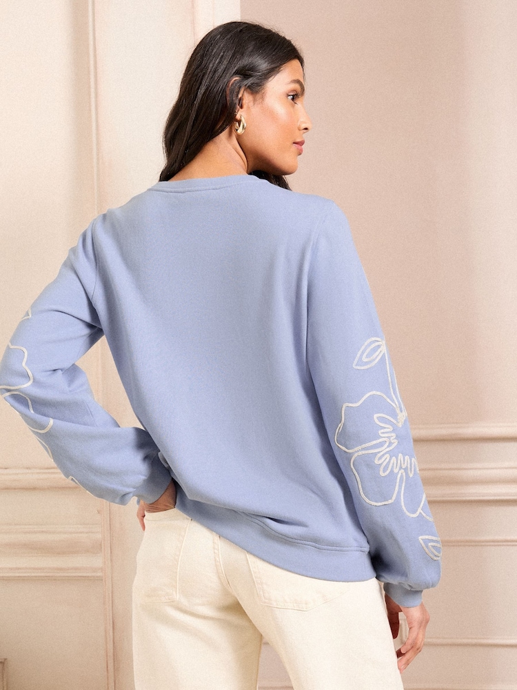 Love & Roses Pale Blue Floral Cornelli Jersey Sweatshirt - Image 4 of 4