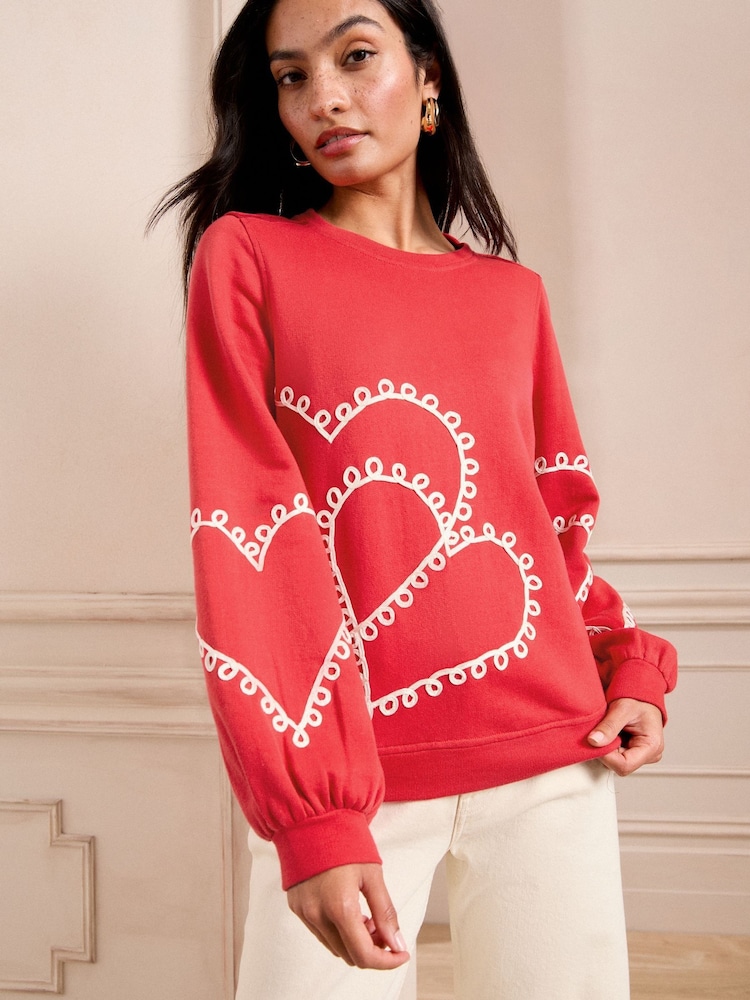 Love & Roses Red Heart Cornelli Jersey Sweatshirt - Image 3 of 4
