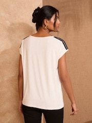 Love & Roses Ivory PU Trim Satin Jersey Top - Image 4 of 4