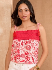 Love & Roses Red and White Shell Print 100% Cotton Vest - Image 1 of 4