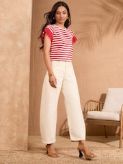 Love & Roses White and Red Stripe Lace Sleeve T-Shirt - Image 3 of 4