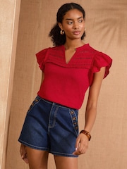 Love & Roses Red Flutter Sleeve Jersey 100% Cotton T-Shirt - Image 1 of 1