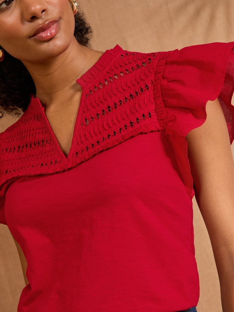 Love & Roses Red Flutter Sleeve Jersey T-Shirt - Image 2 of 4