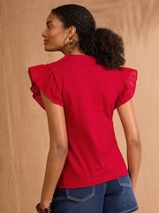 Love & Roses Red Flutter Sleeve Jersey T-Shirt - Image 4 of 4