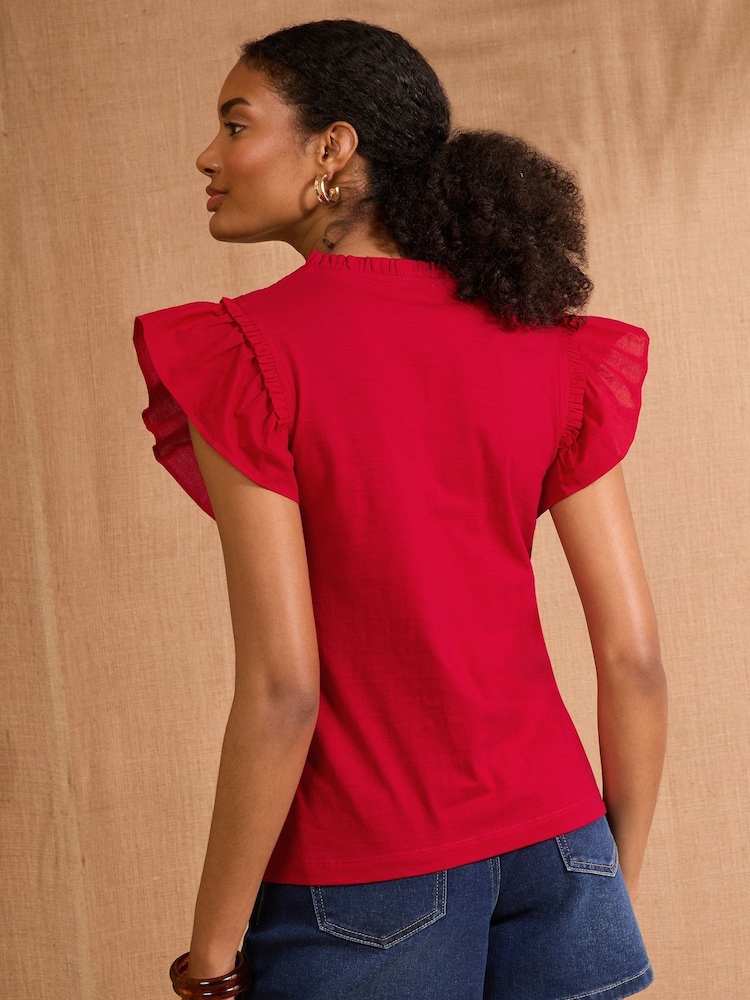 Love & Roses Red Flutter Sleeve Jersey T-Shirt - Image 4 of 4