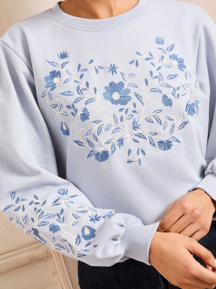 Love & Roses Blue Embroidered Jersey Sweatshirt - Image 2 of 4