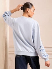 Love & Roses Blue Embroidered Jersey Sweatshirt - Image 4 of 4