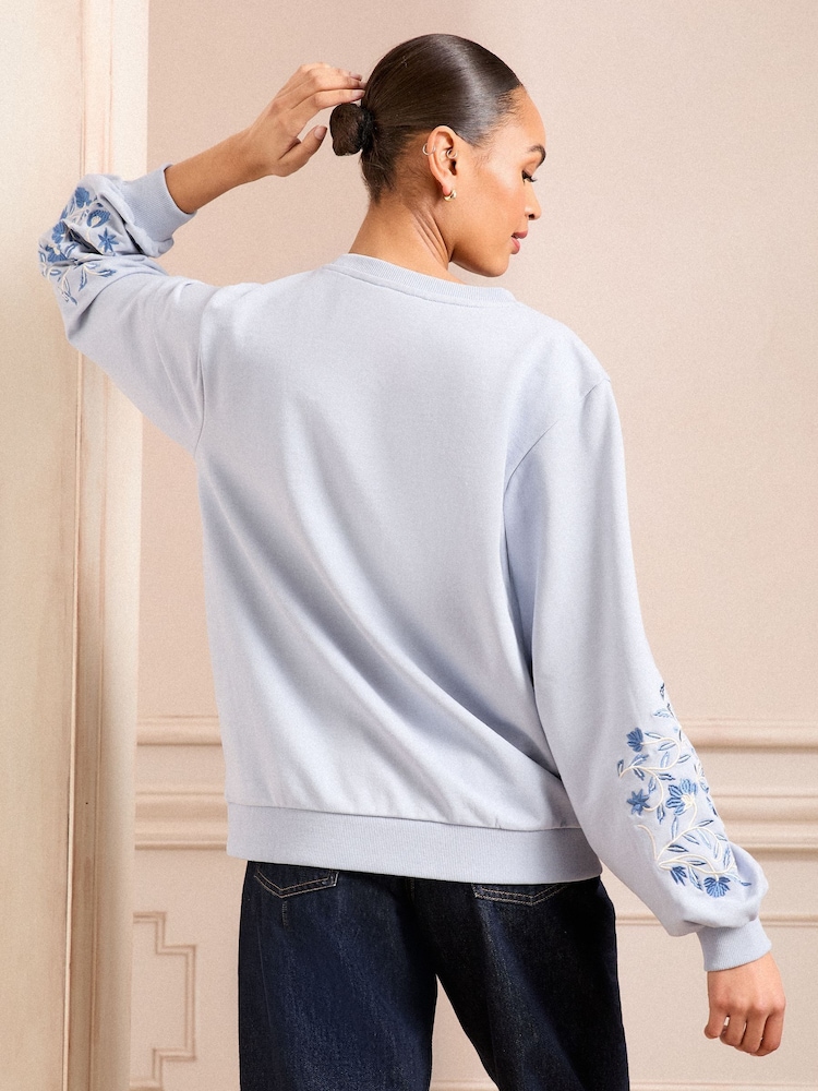 Love & Roses Blue Embroidered Jersey Sweatshirt - Image 4 of 4